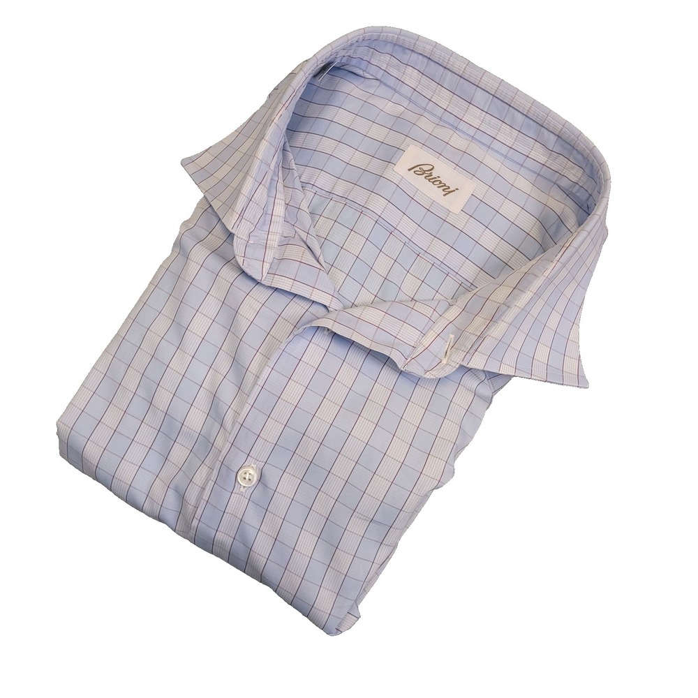 Brioni Luxury Italian Luxury Dress Shirt 17.5 L Windowpane Pattern 100% Cotton